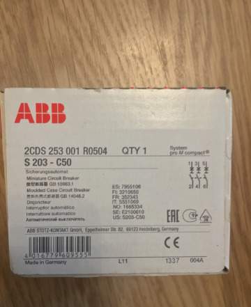 Автоматический выключатель S203 C16 C40 C50