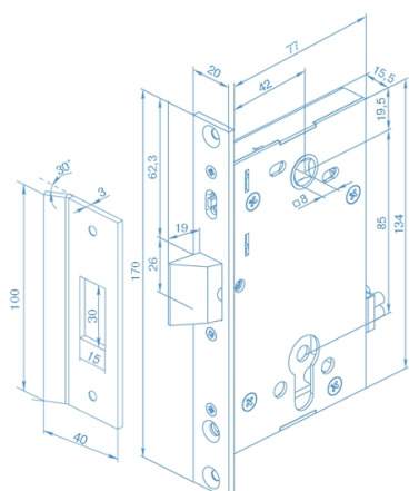 Врезной электромеханический замок perco-LC85.4