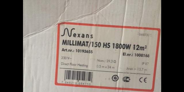 Тёплый пол Nexans Millimat 150/1800w. 12 м2