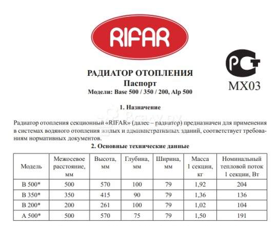 Радиатор биметалл Рифар