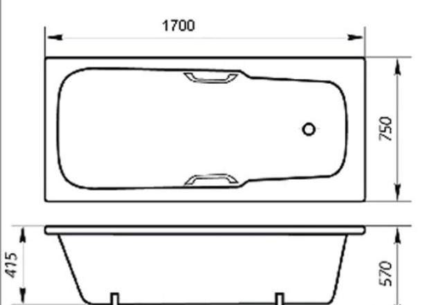 Чугунная ванна Триумф с ручками 170х75