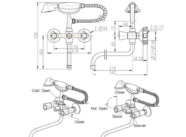 Смеситель для ванны с душем Bravat Duo 7F6133186CP