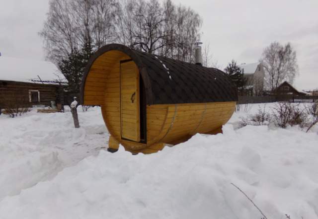 Баня бочка с козырьком 400 см под ключ