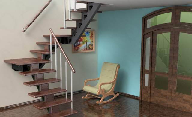 Лестница деревянная металлический каркас