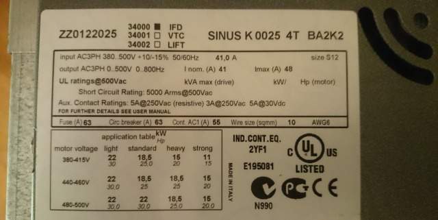 Частотник Santerno Sinus К 0025 4Т BA2K2