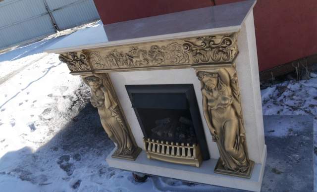 Портал камина Кариатида из Мрамора Санни Дарк