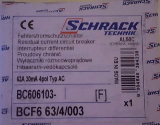 Узо Schrack 63А 100мА 4р BCF6 63/4/01 (вс606110)